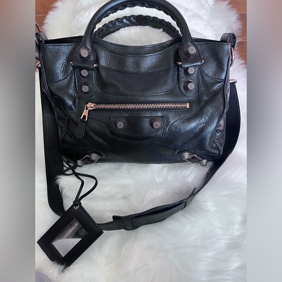 Balenciaga Handbags - Balenciaga Black Classic City Bag with Big Rose Gold Studs, Lambskin leather